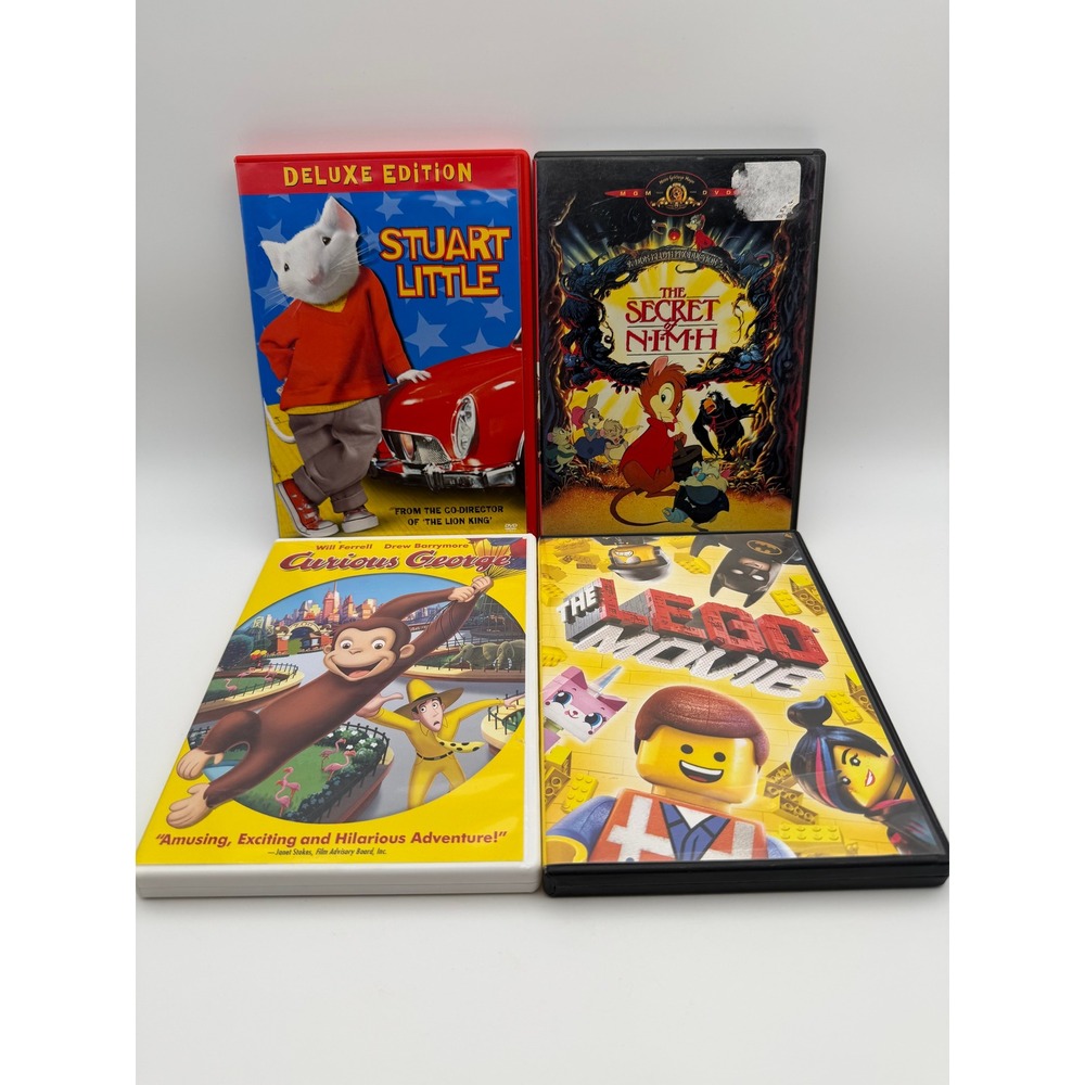 4 Kids DVD Bundle Stuart Little Secret of NIMH Curious George The LEGO Movie Lot